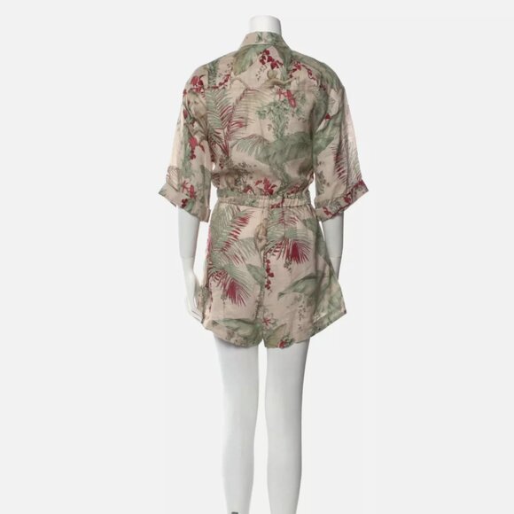 Zimmermann Aliane Floral Romper Womens 1 Small Green Short Sleeve Linen Belted - Picture 3 of 13